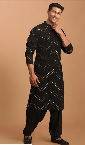 Black Sequin Punjabi Kurta & Pyjama Set