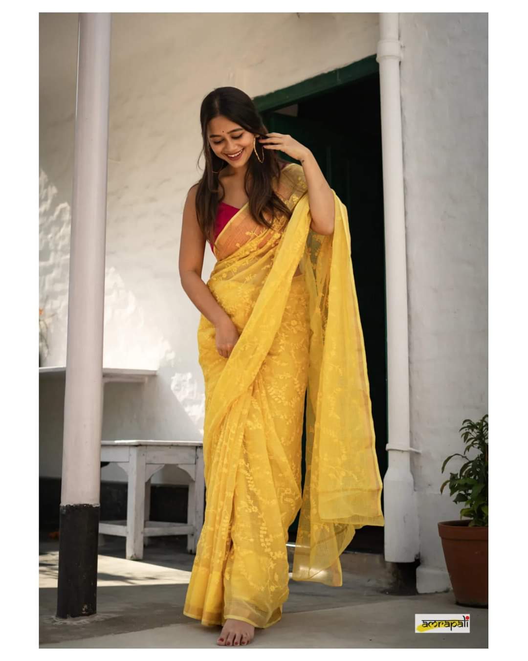 Minion Yellow Pure Linen Saree