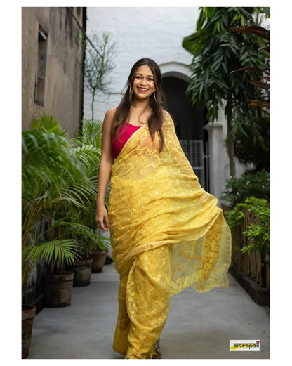 Minion Yellow Pure Linen Saree