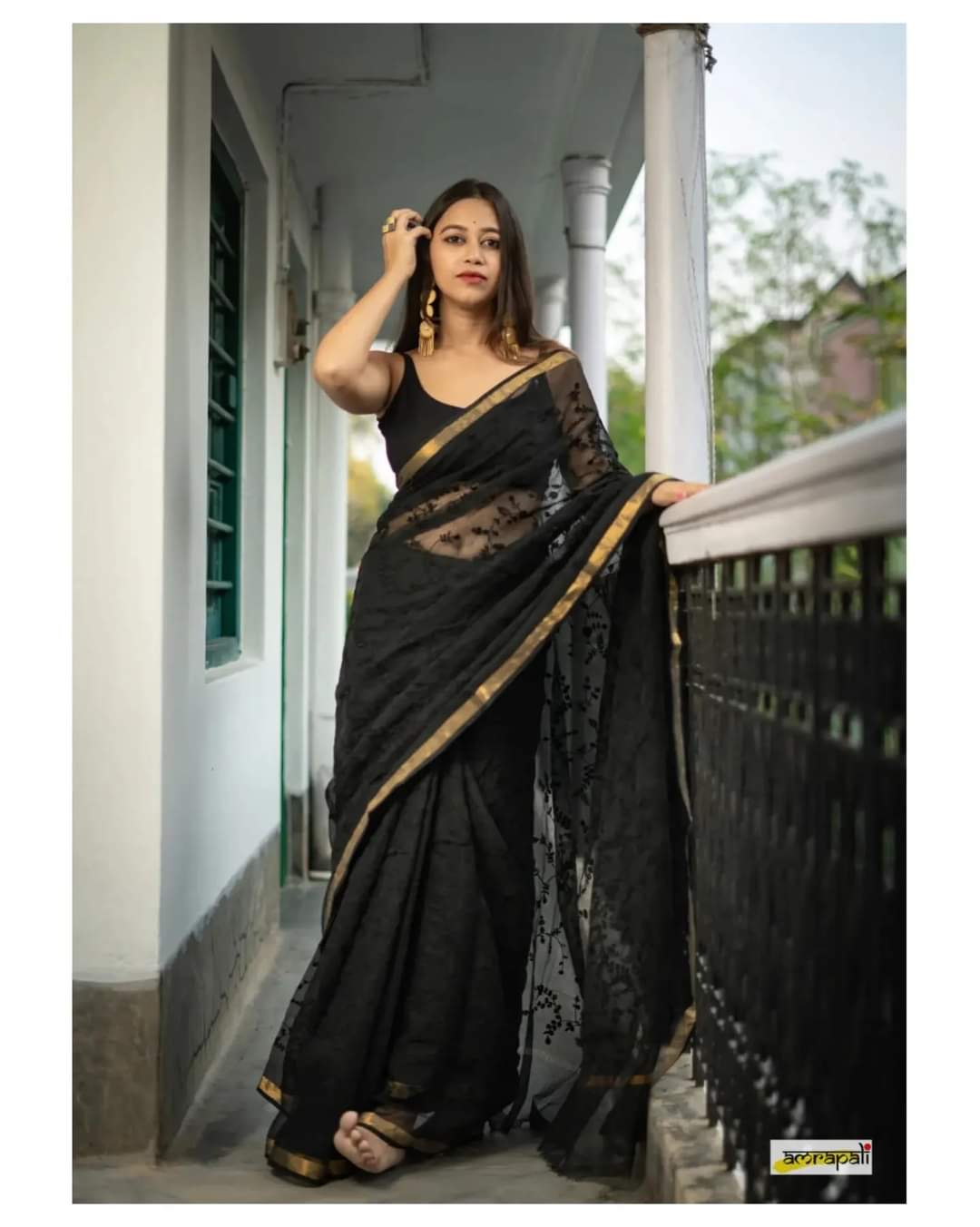 Grease Black Pure Linen Sarees