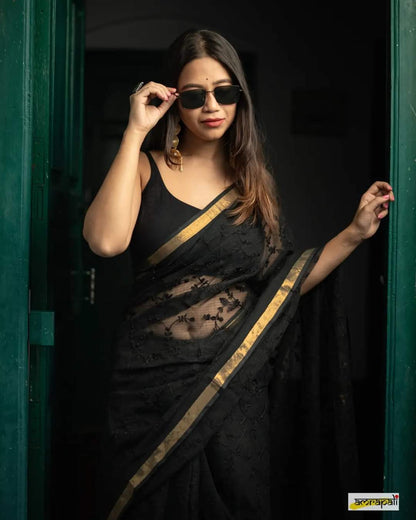 Grease Black Pure Linen Sarees