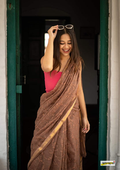 Peanut Brown Pure Linen Sarees