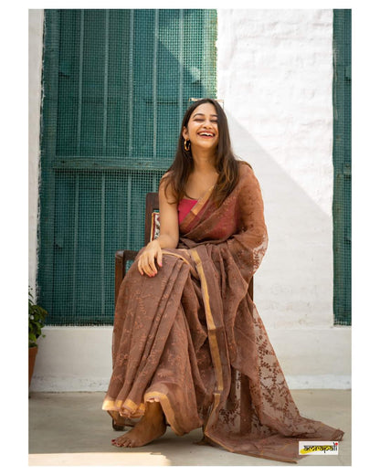 Peanut Brown Pure Linen Sarees