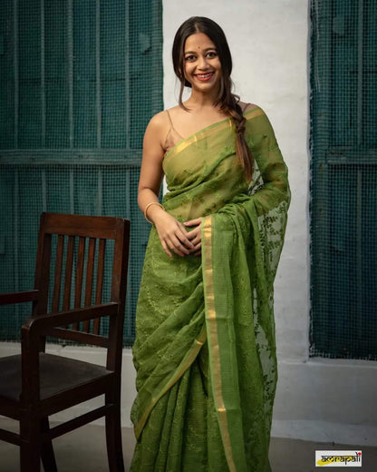 Pear Green Pure linen Sarees