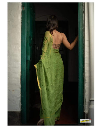 Pear Green Pure linen Sarees