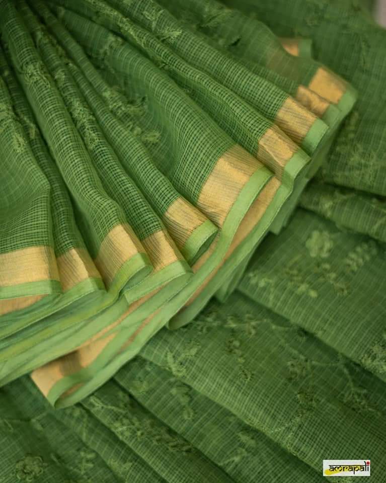 Pear Green Pure linen Sarees