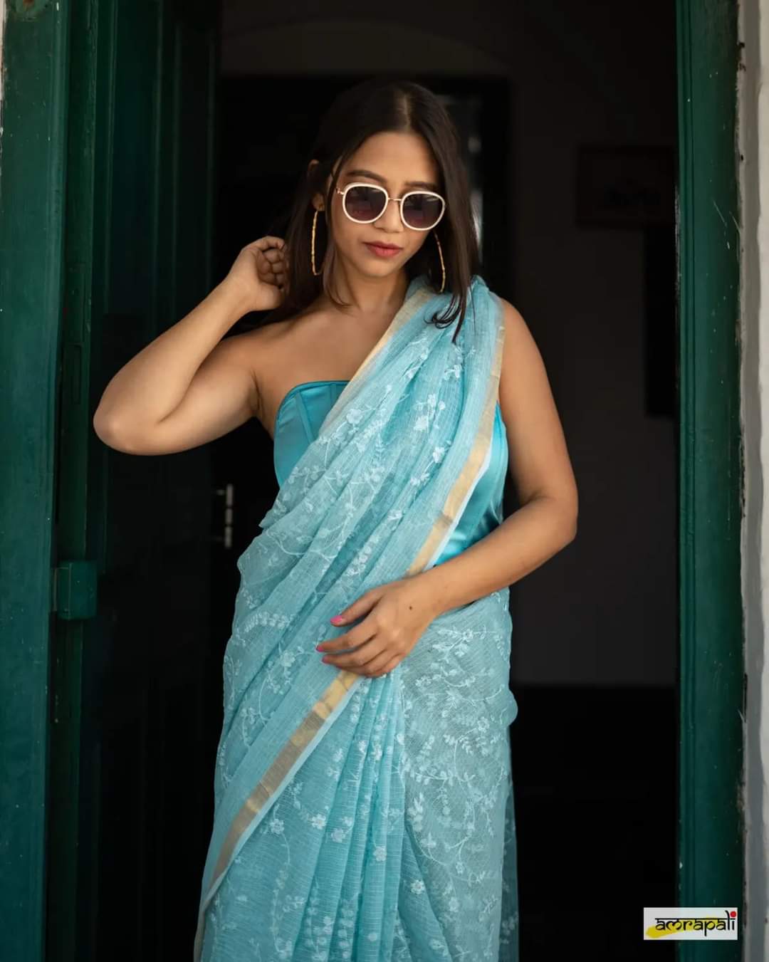 Light Blue Pure Linen Saree