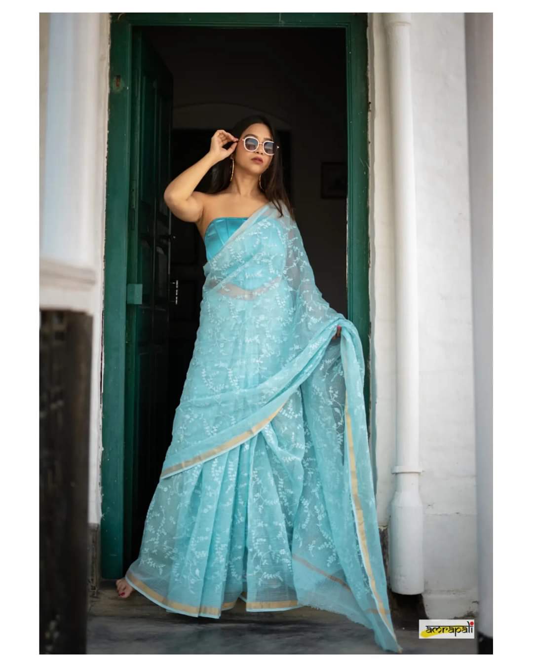 Light Blue Pure Linen Saree