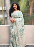 Pearl White With Embroidery Pure Linen Sarees