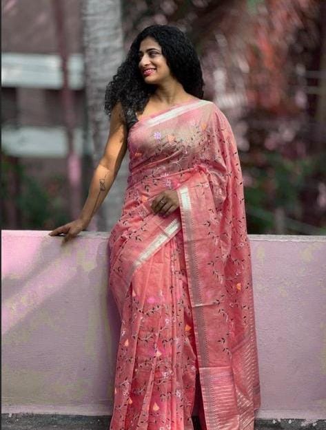 Light Coral Pure Linen Sarees