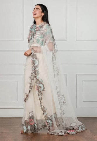 Brown & Off white Georgette Sarees Get Extra 10% Discount on All Prepaid Transaction
