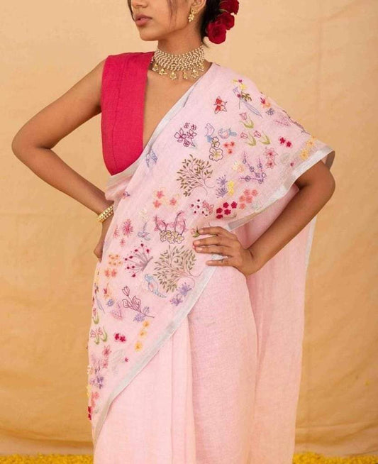 Embroidery Designer Linen Sarees