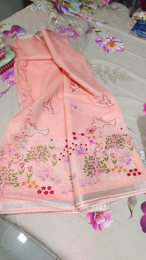 Embroidery Designer Linen Sarees