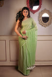 Pure Green Mulmul Cotton Saree Without Blouse