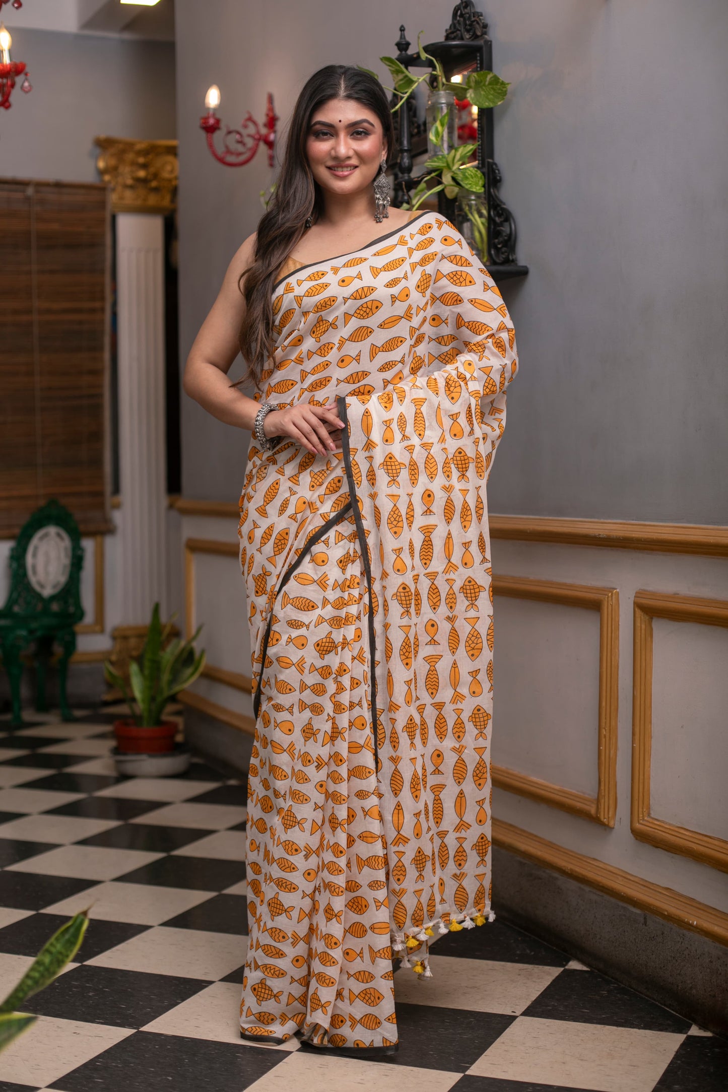 Pure Mulmul Cotton Fish Printed Saree