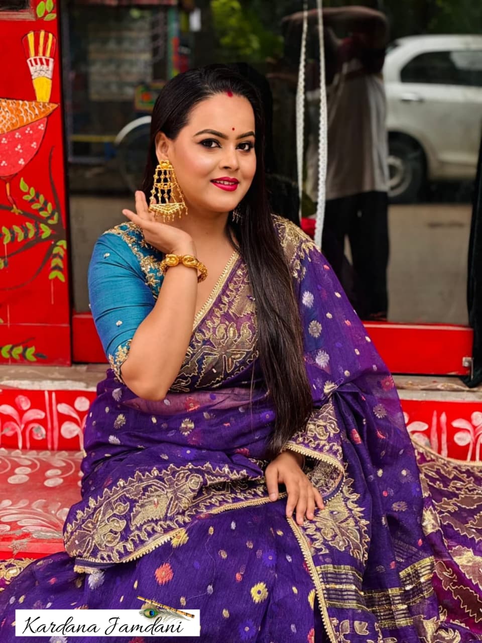 Bluish Purple Kardana Jamdani Sarees