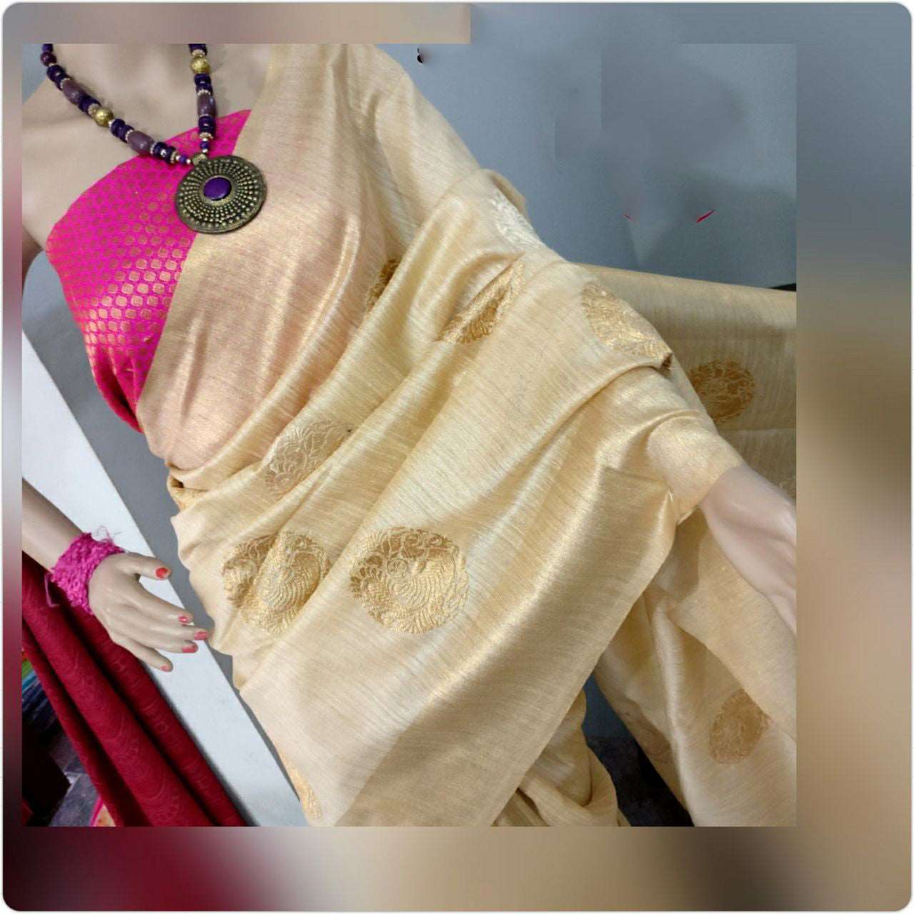 Beige Pink Banarasi Silk Sarees