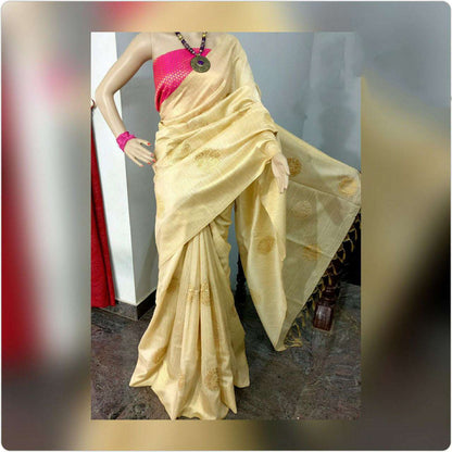 Beige Pink Banarasi Silk Sarees