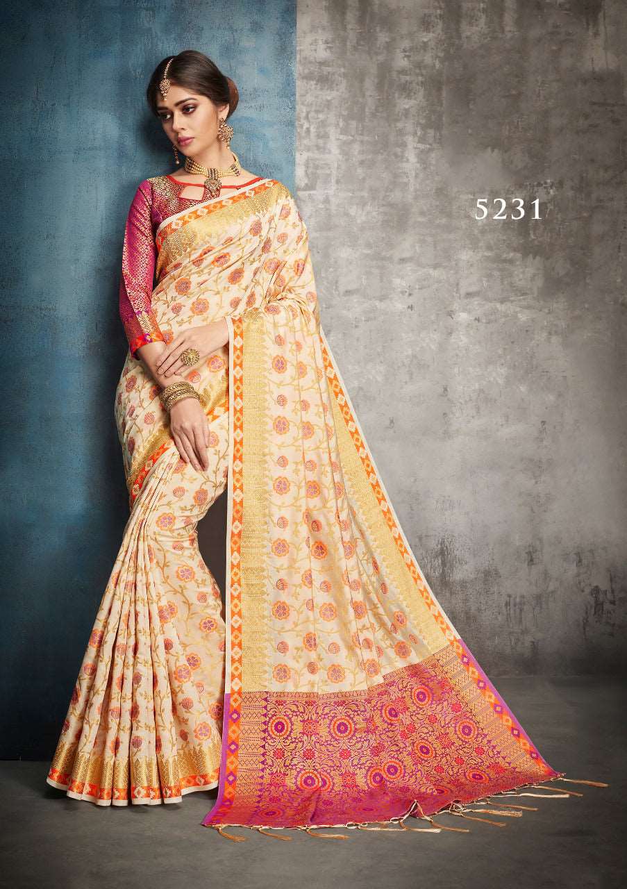 Beige Banarasi Silk Sarees