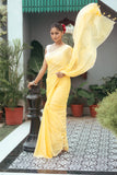 Pure Yellow Mulmul Cotton Saree Without Blouse