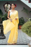 Pure Yellow Mulmul Cotton Saree Without Blouse