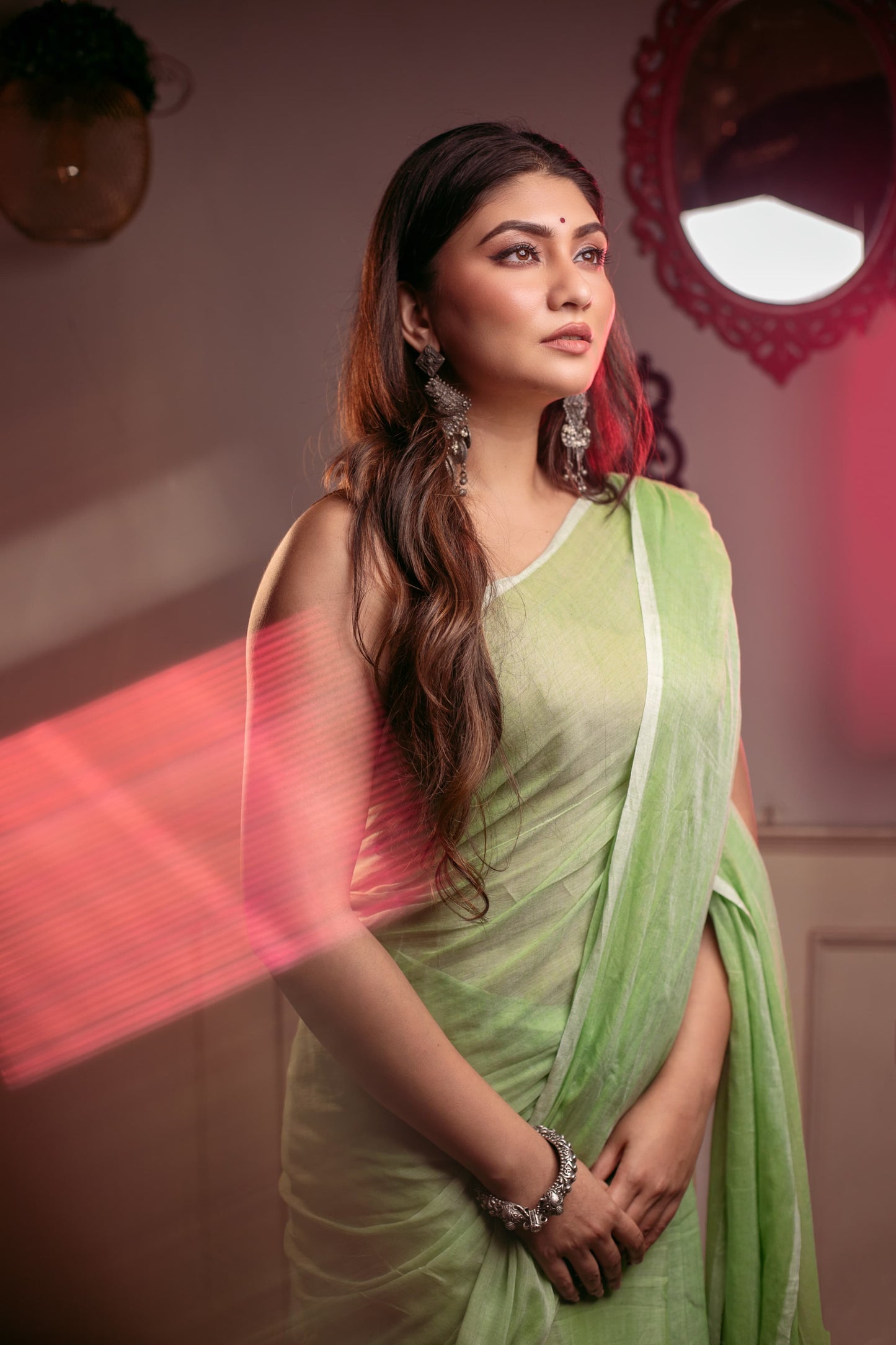 Pure Green Mulmul Cotton Saree