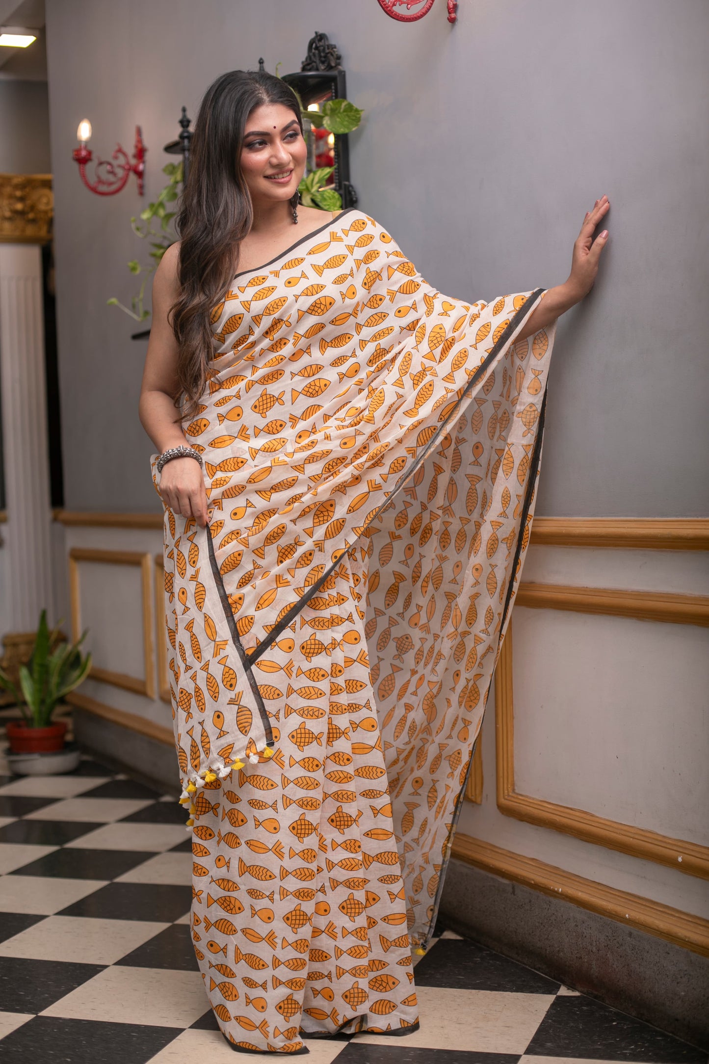 Pure Mulmul Cotton Fish Printed Saree