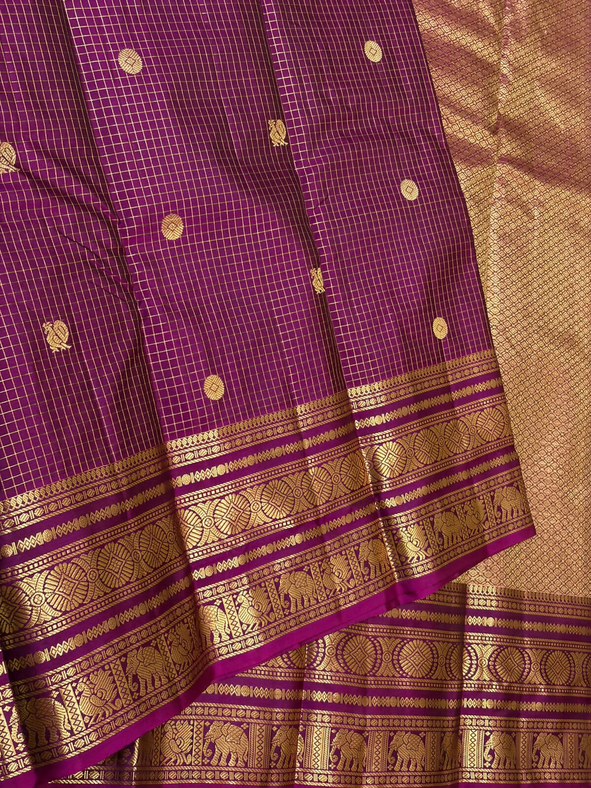Pure Kanchipuram Handloom Silk Sarees 1 gram Zari vaira oosi checks With Silk Mark Certified 19500/-