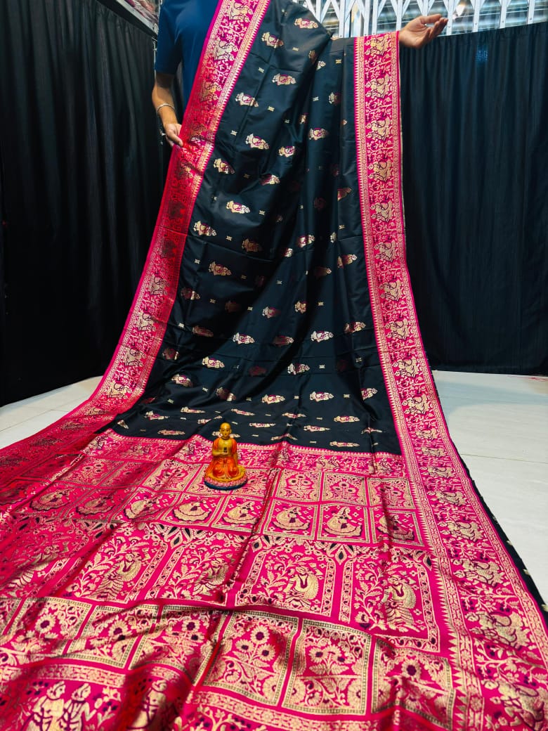 Black and Pink Baluchuri Silk Sarees - Dailybuyys