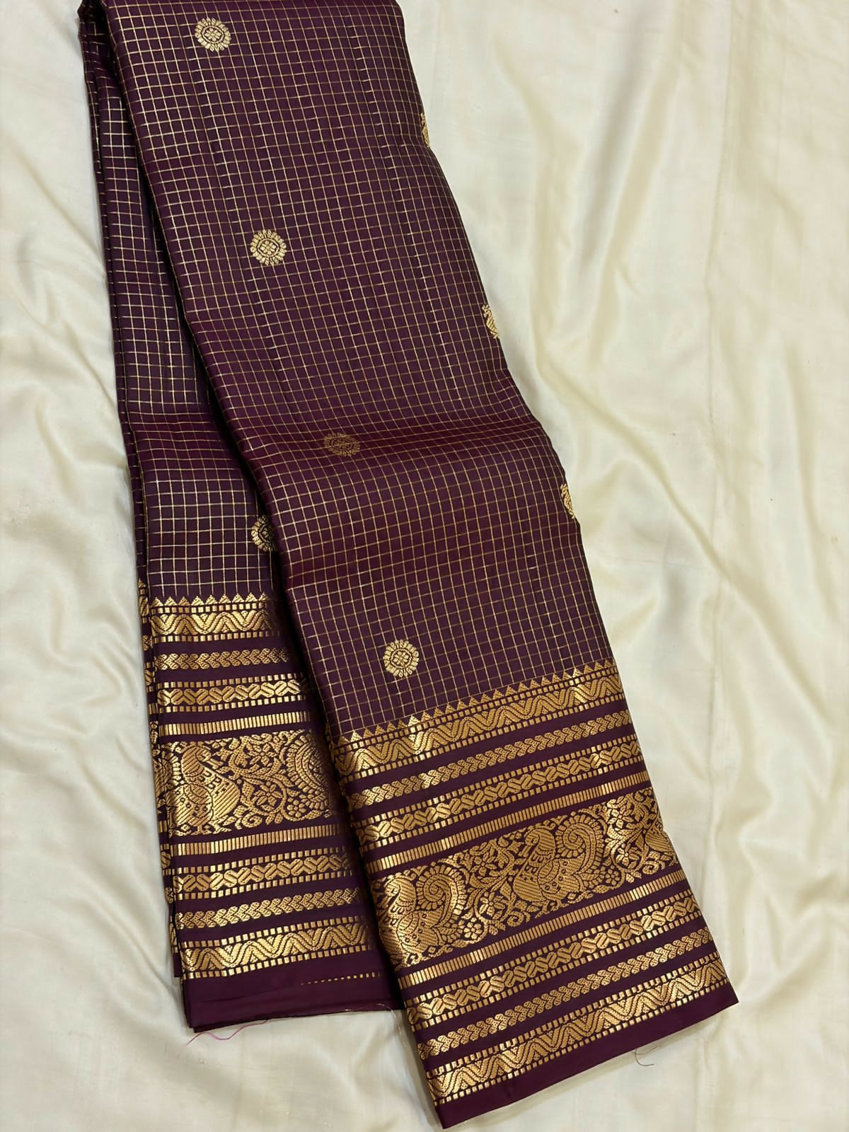 Pure Kanchipuram Handloom Silk Sarees 1 gram Zari vaira oosi checks With Silk Mark Certified 19500/-