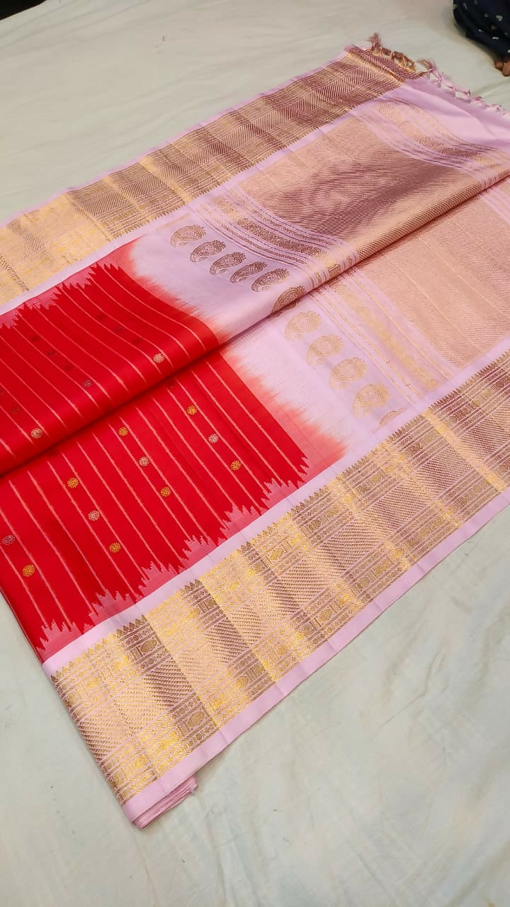 Gadwal pure silk sarees with kuttu kanchi borders and handwoven meenakari turning buta in border *Rs.24500*+ ship