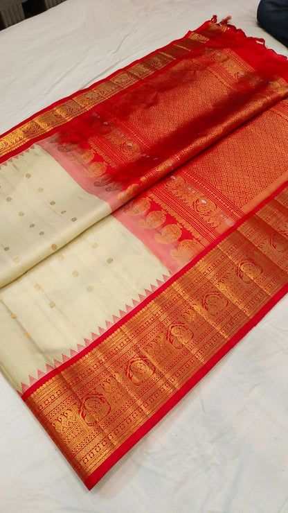 Gadwal pure silk sarees with kuttu kanchi borders and handwoven meenakari turning buta in border *Rs.24500*+ ship