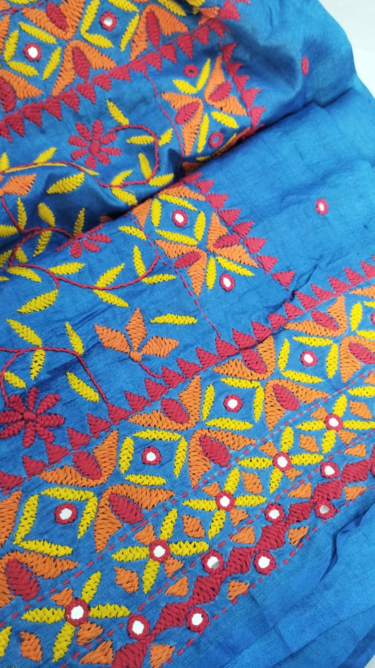 Designer Embroidery Mirror Work Pure Tussar  Kathiawari Sarees