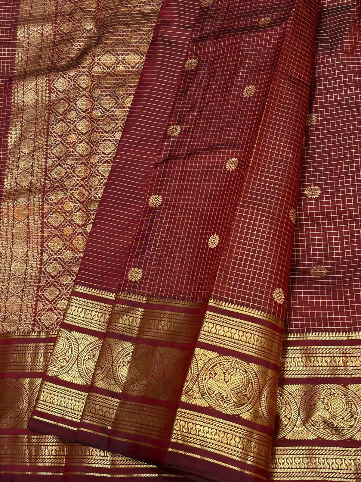 Pure Kanchipuram Handloom Silk Sarees 1 gram Zari vaira oosi checks With Silk Mark Certified 19500/-