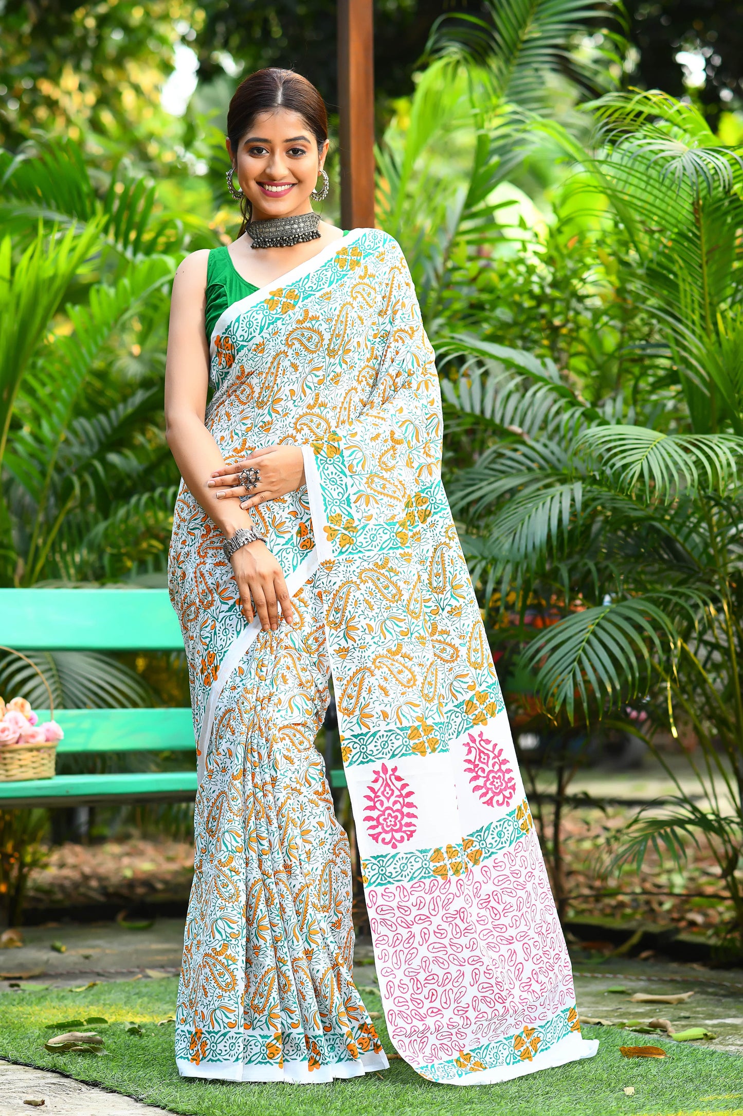 Multi Designer Block Printed Cotton Sarees