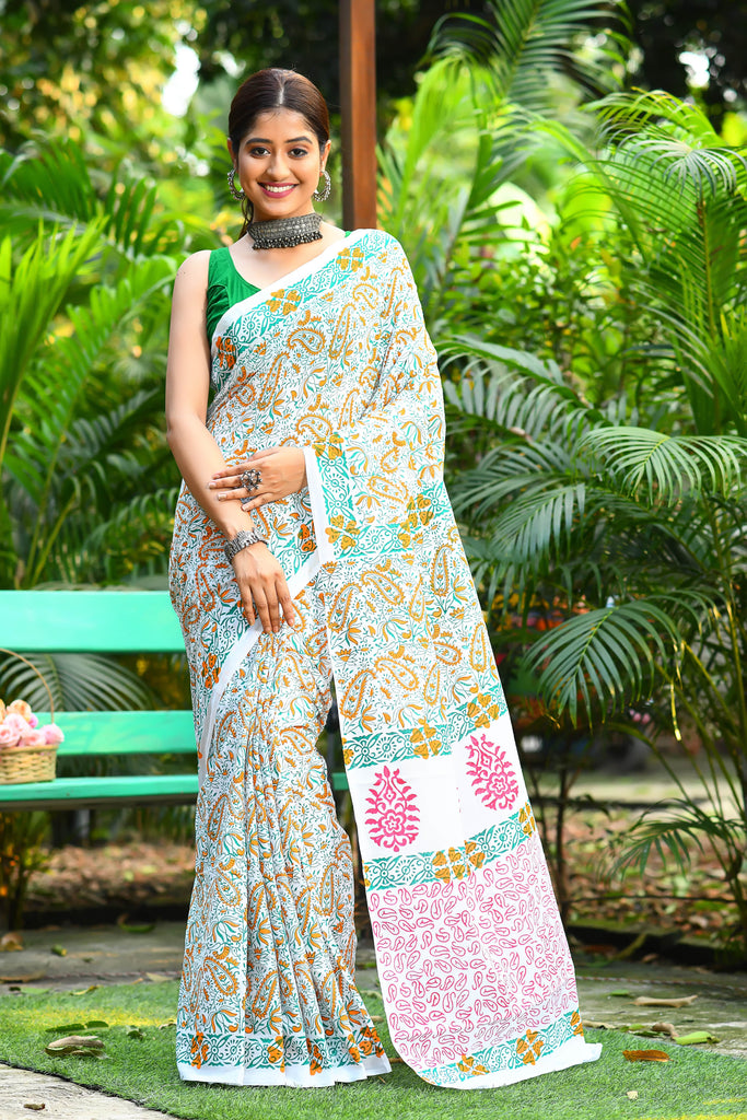 Buy Pure Handloom Kerala Printed Cotton Sarees Online at best price –  Paarijaatham.com