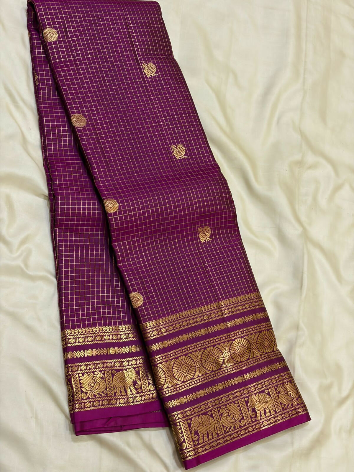 Pure Kanchipuram Handloom Silk Sarees 1 gram Zari vaira oosi checks With Silk Mark Certified 19500/-