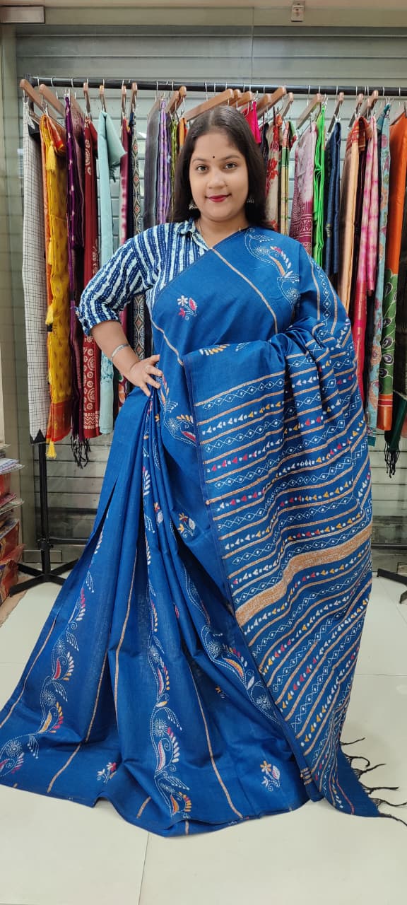 Blue Pure Cotton Khesh Sarees - Dailybuyys
