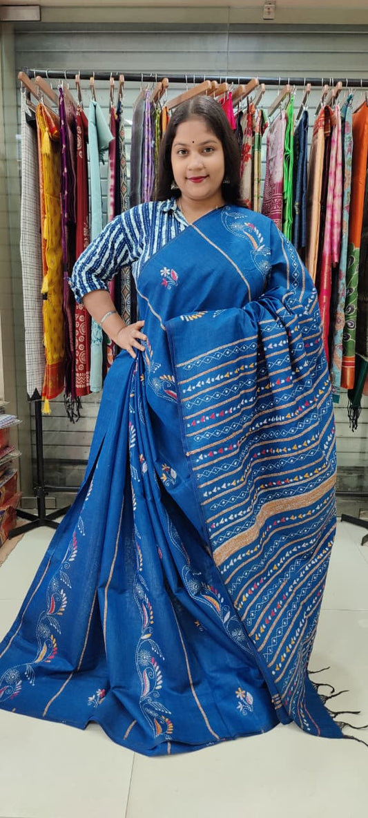 Blue Pure Cotton Khesh Sarees - Dailybuyys
