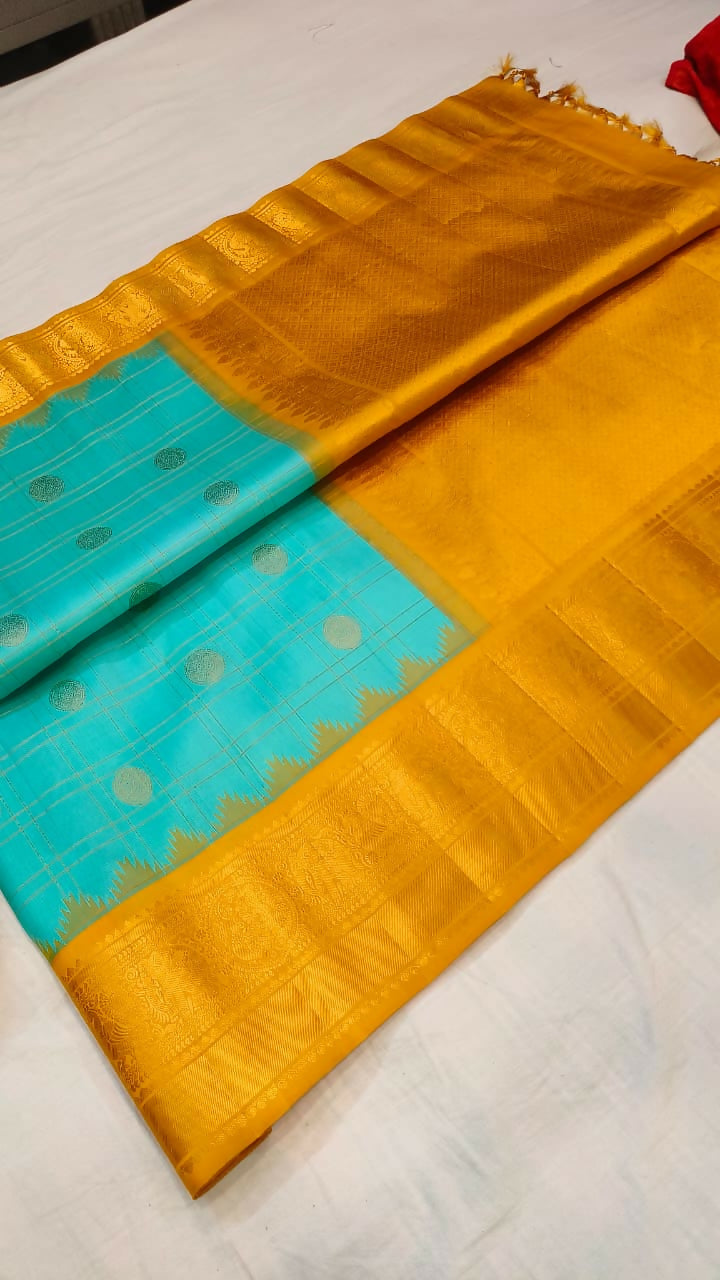 Gadwal pure silk sarees with kuttu kanchi borders and handwoven meenakari turning buta in border *Rs.24500*+ ship
