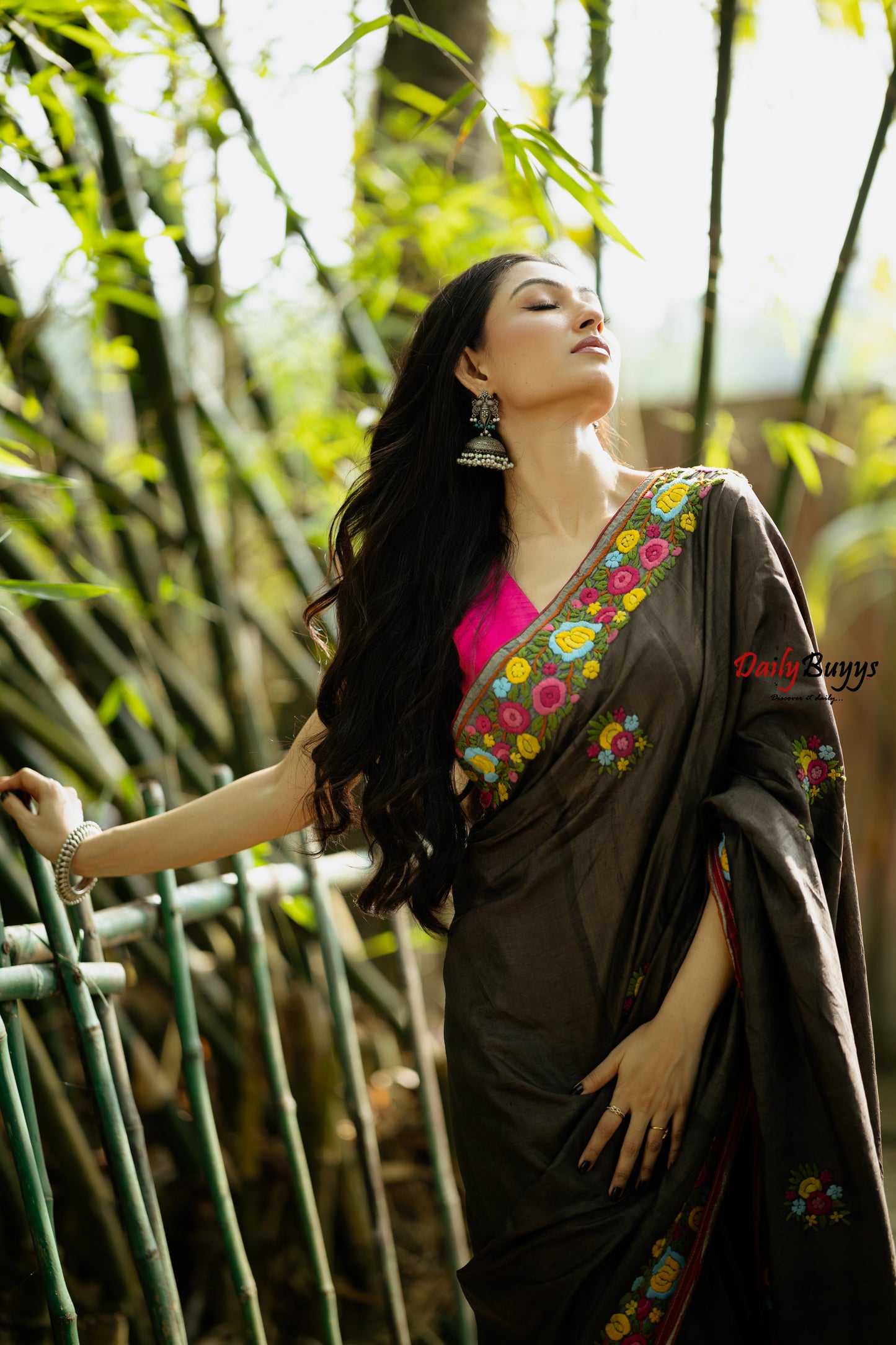 Deep Coffee Floral Pure Parsi Gara Embroidery Pure Silk Mark Certified Tussar Silk Sarees
