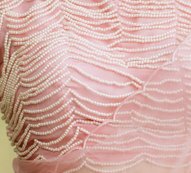 Grapefruit Pink Hand Embroidered Pure Organza Sarees