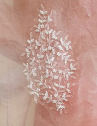 Grapefruit Pink Hand Embroidered Pure Organza Sarees