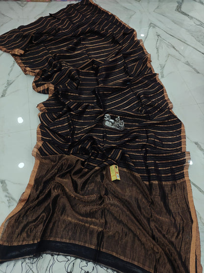 Exclusive Brown Soft Matka Pure Silk Mark Certified Muslin Sarees