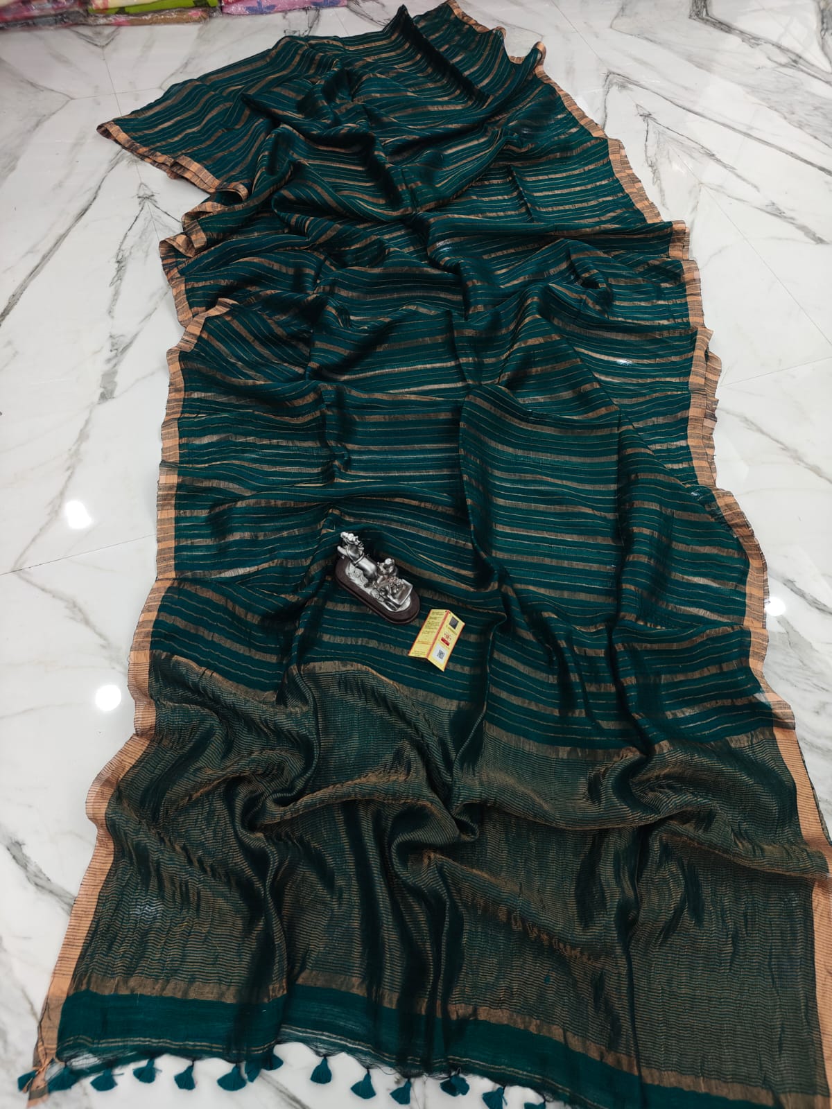 Exclusive Green Matka Pure Silk Mark Certified Muslin Sarees