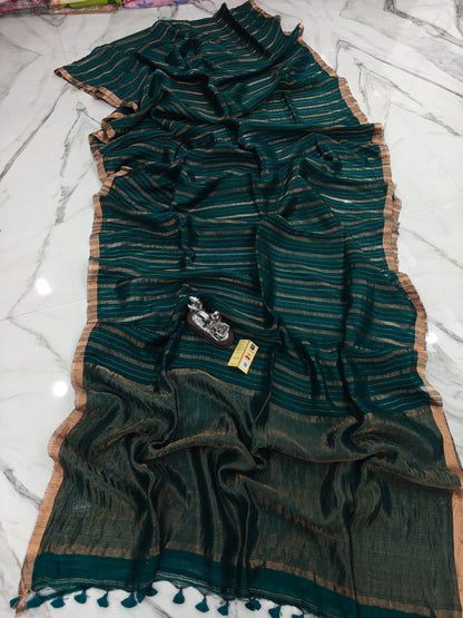 Exclusive Green Matka Pure Silk Mark Certified Muslin Sarees