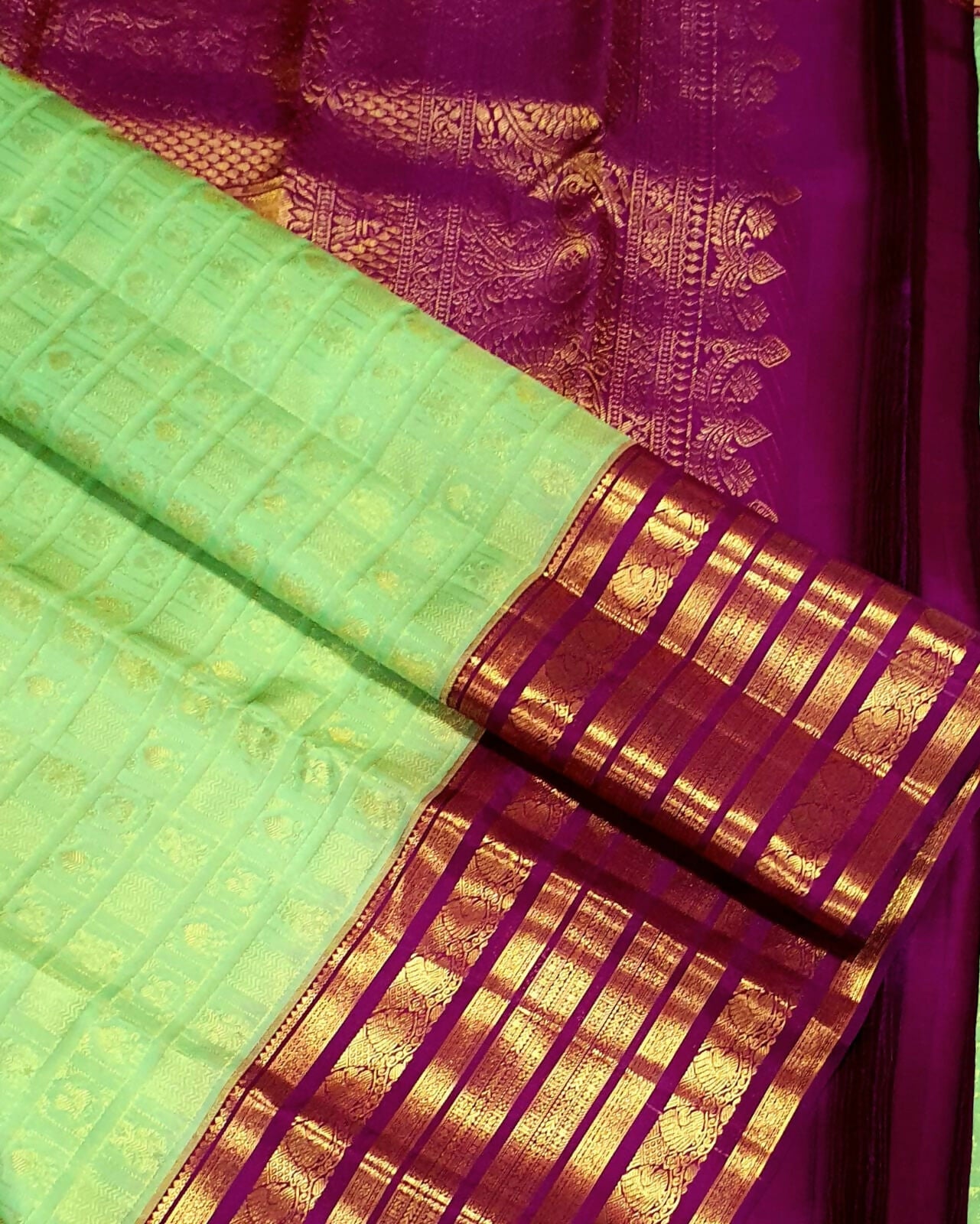 Pure Kanchipuram Handloom Silk Sarees, Korvai vaira oosi