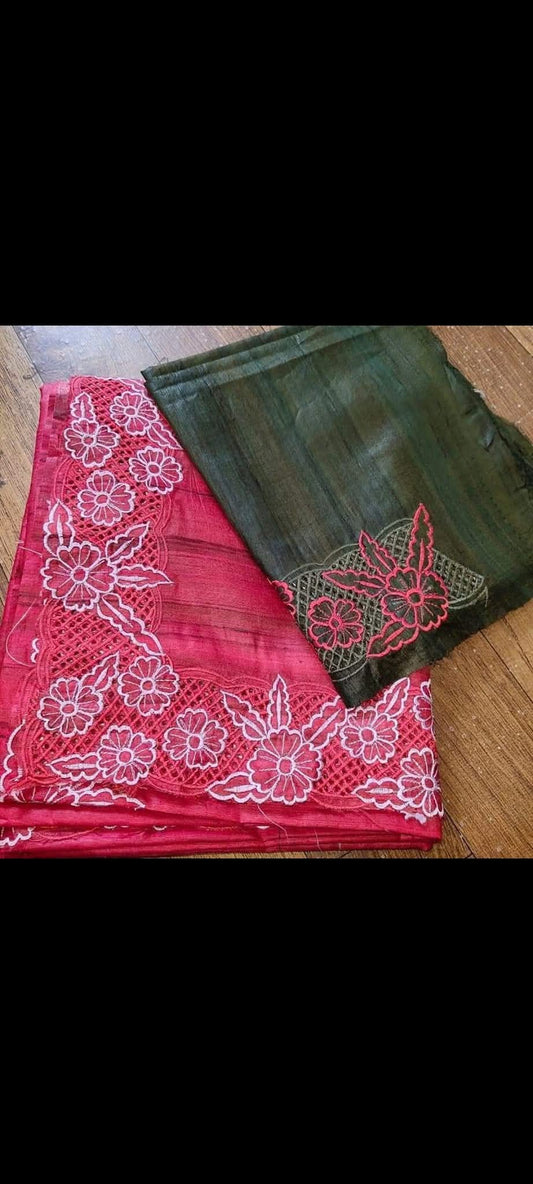 Red CutWork Ghicha Sarees
