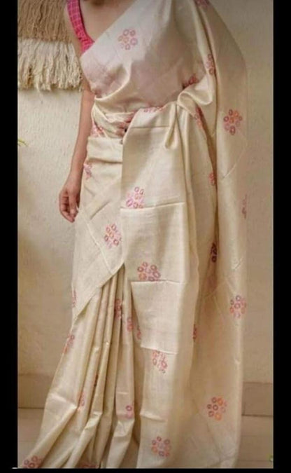 New Tussar Ghicha Madhubani Handpaint Pure Silk Mark Certified Tussar Silk Sarees - Dailybuyys