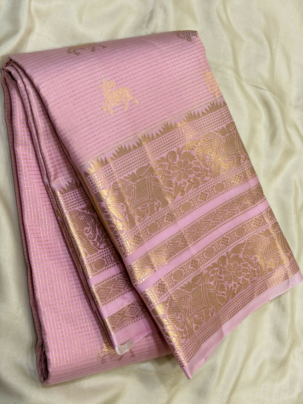 Pure Kanchipuram Handloom Silk Sarees 1 gram Zari vaira oosi checks With Silk Mark Certified 19500/-